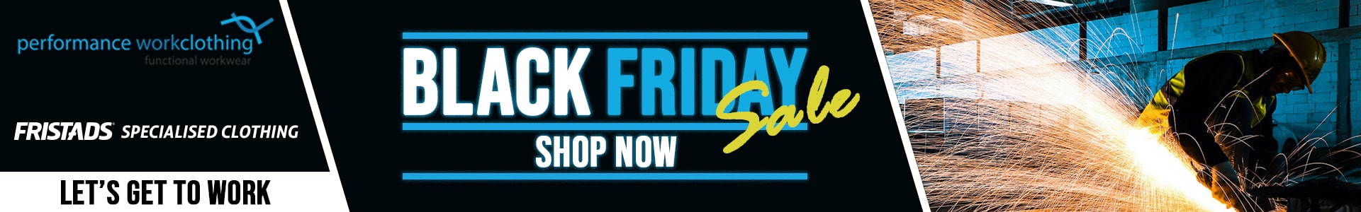 Home page banner for Performance Work Clothing, BlackFriday sale