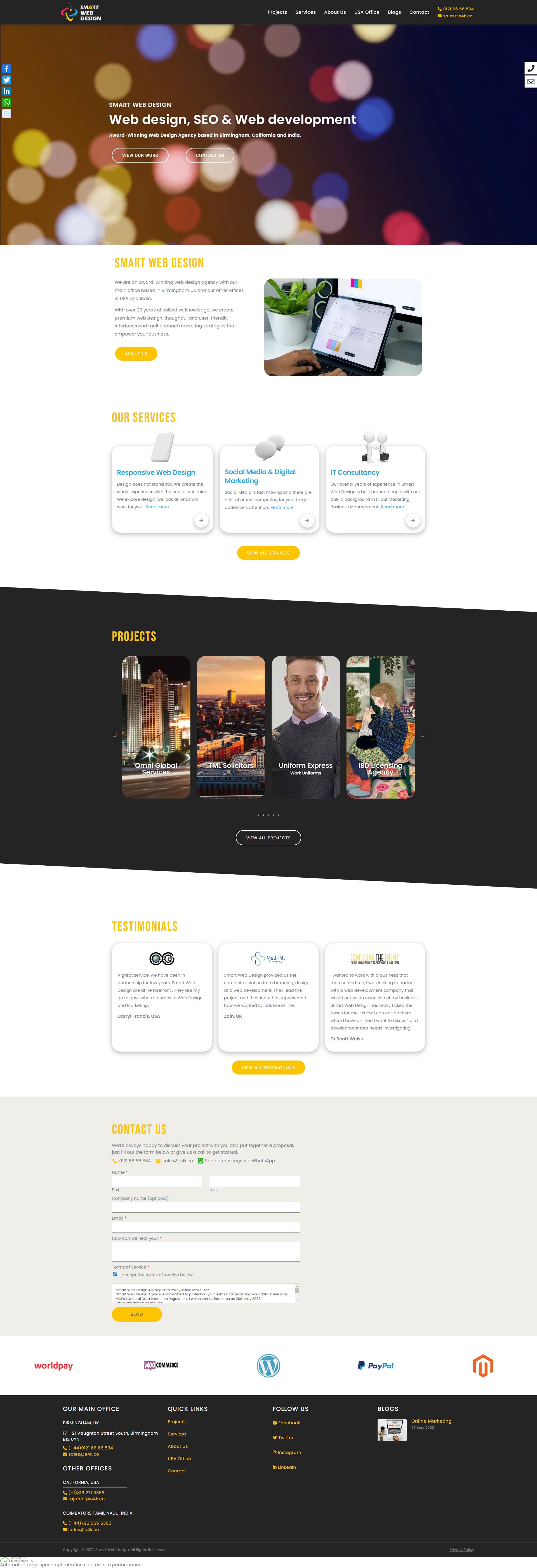 Smart Web Design website home page image